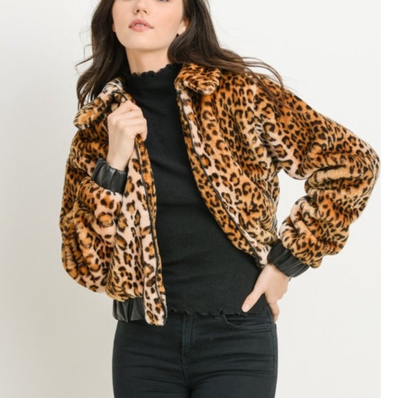 SALE !!! Leopard Teddy Faux Fur Bomber Jacket Coat - Picture 2 of 6